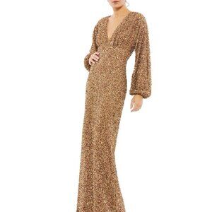 NWT Mac Duggal Size 4 Gold 10791 Sequined Long Sleeve Column Gown Dress Formal